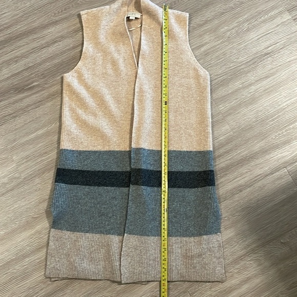 LOFT Women Vest XS Longline Open Front Sweater Tan & Grey Colorblock Preppy - Picture 9 of 10